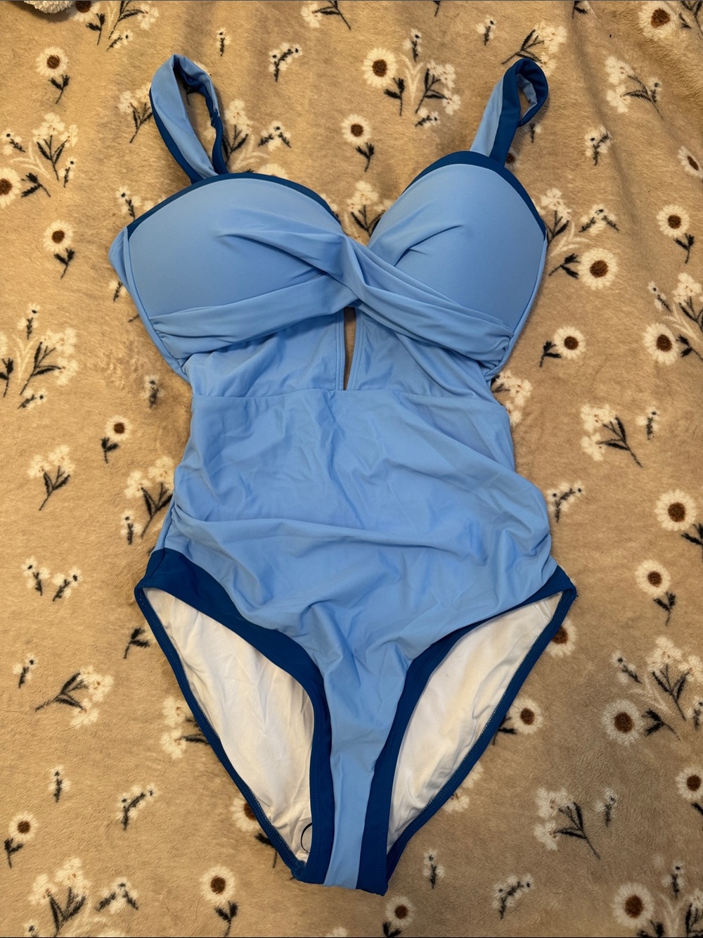 Popvil NWT Light Blue One-Piece Swimsuit with Navy Trim